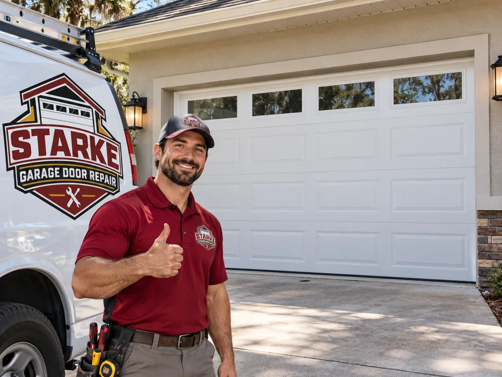 Repaired residential garage door closed squarely after urgent cable and hardware work